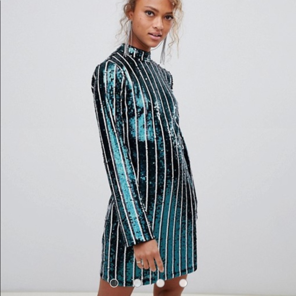 ASOS green and white striped sequin dress